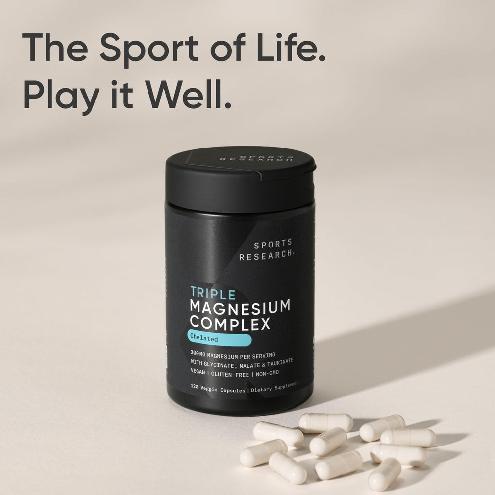Sports Research split capsule exposing powdered chelated magnesium to show active ingredient