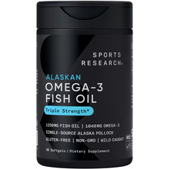 Sports Research front packaging showing omega-3 benefits and softgel count