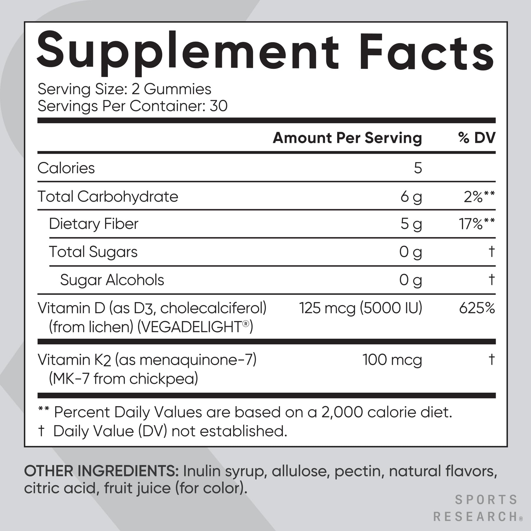 Sports Research ingredients panel highlighting vegan sources and purity