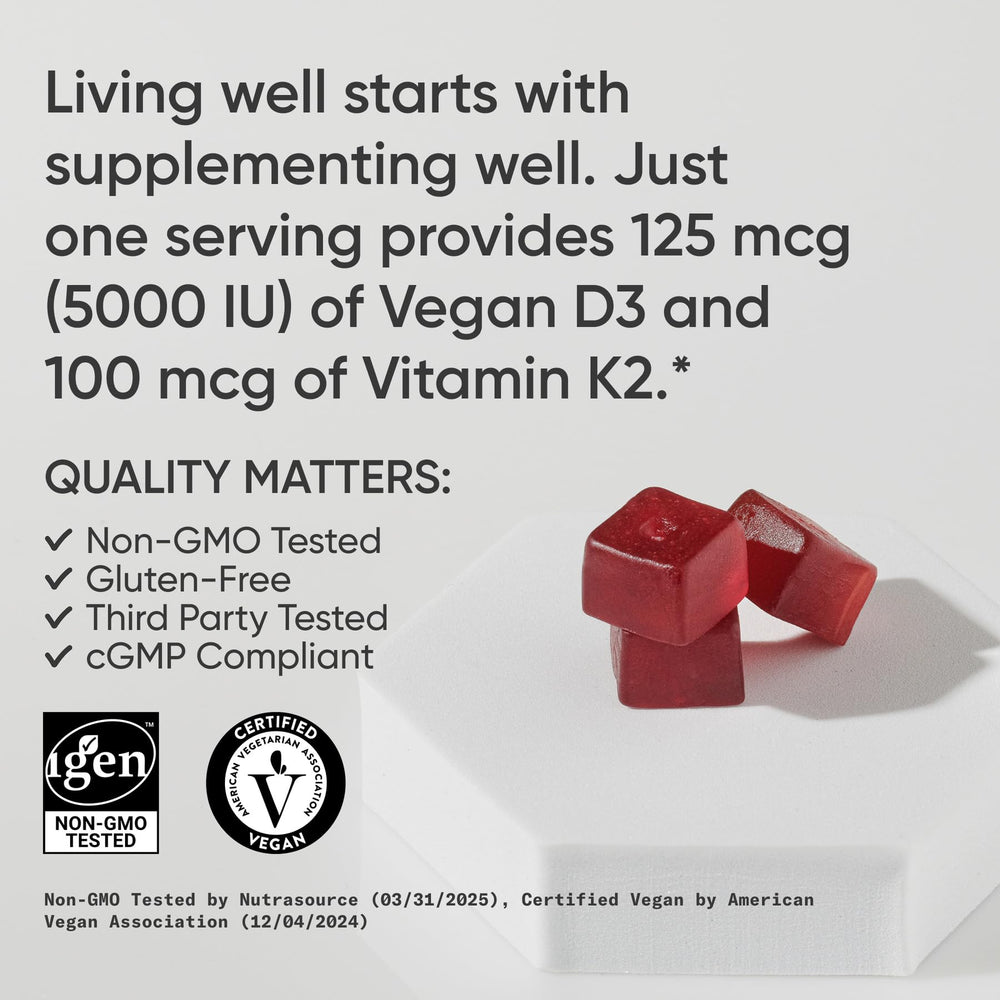 Sports Research label close-up showing vegan D3 and K2 dosage details