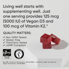 Sports Research label close-up showing vegan D3 and K2 dosage details
