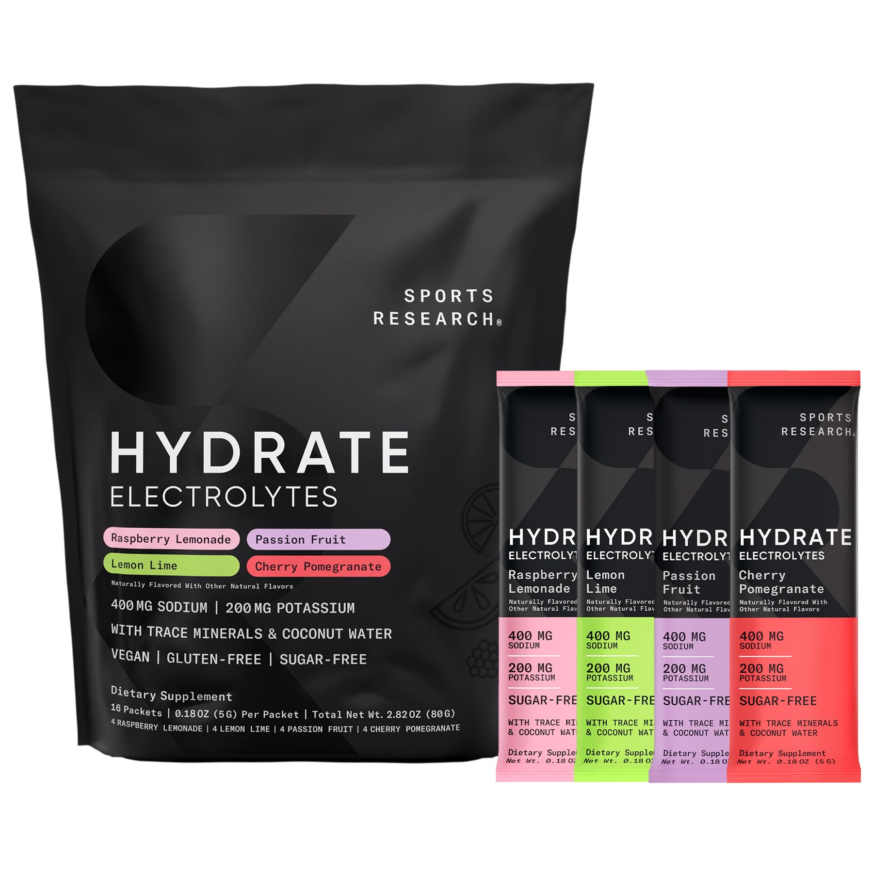 Sports Research front box showing 16 stick packs and variety pack convenience