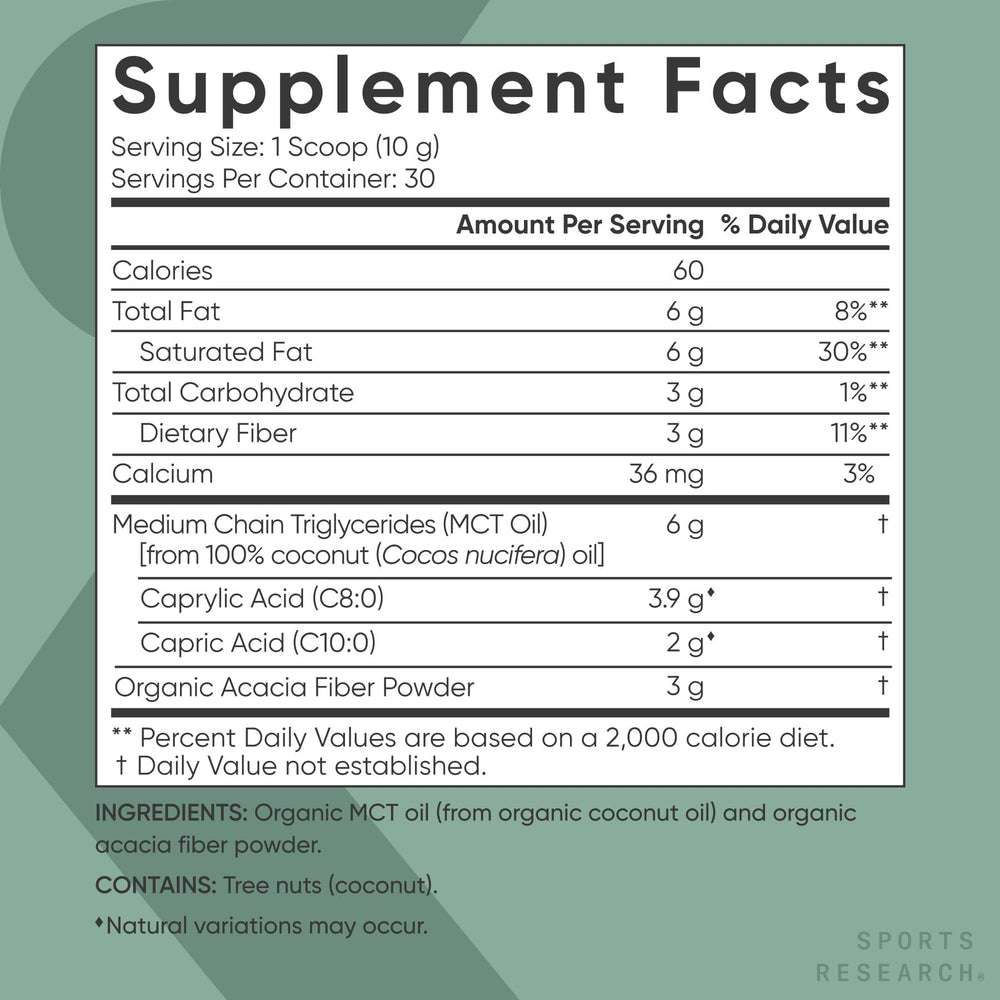 Sports Research label close-up highlighting organic, non-GMO, vegan certifications