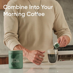 Sports Research powder dissolving into coffee demonstrating creamy, non-oily finish