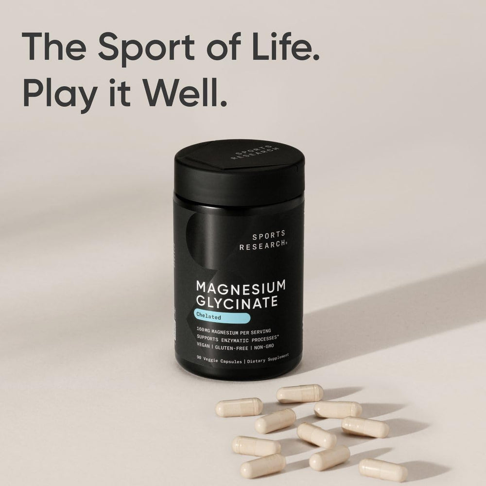 Sports Research bottle beside bedside items suggesting calm pre-sleep routine support