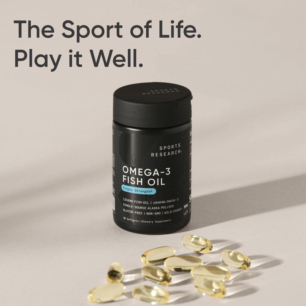 Sports Research lifestyle breakfast scene with softgel showing daily routine