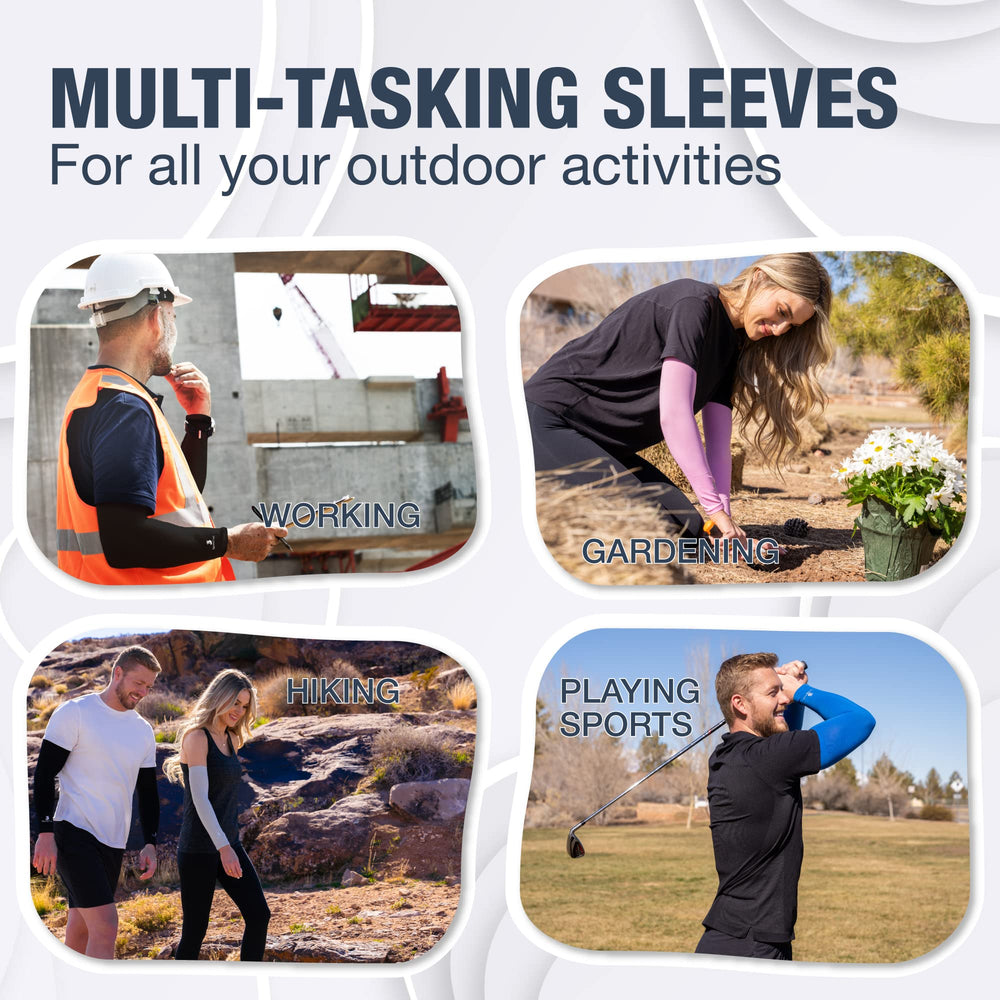 Sportstrail sleeve worn in golf setting showing UPF50+ sun protection benefits