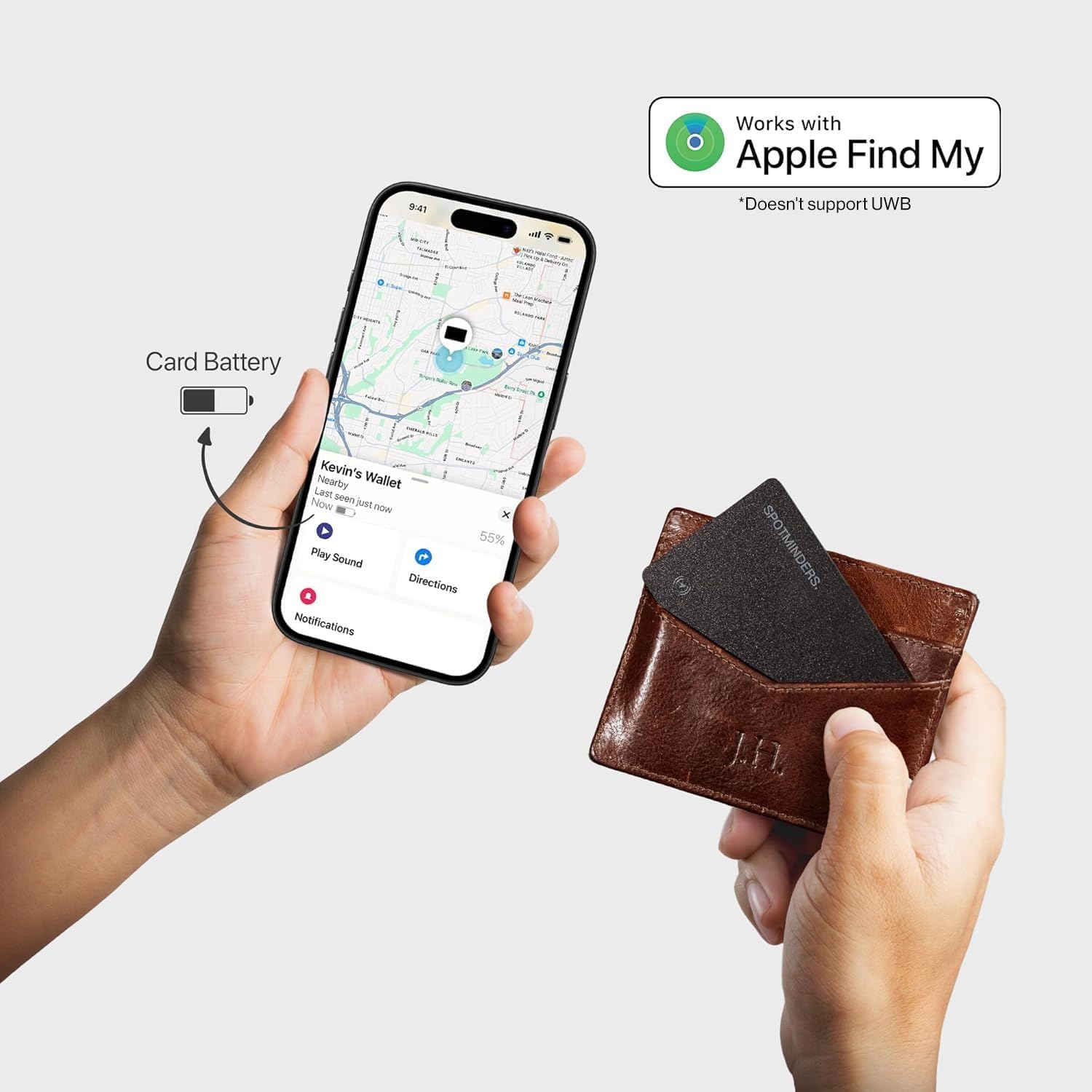 Spotminders card inside wallet demonstrating discreet protection and convenience