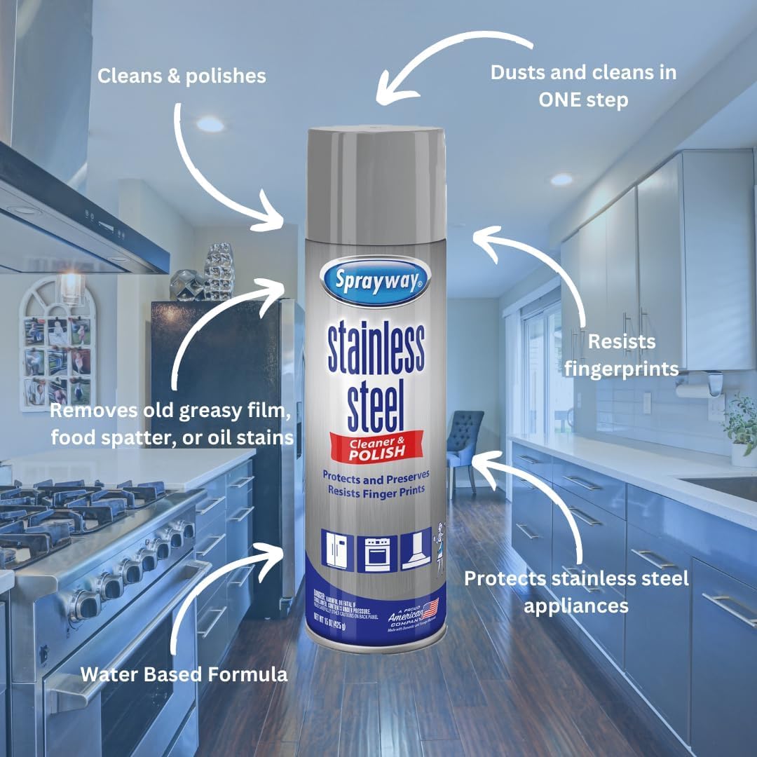 Sprayway before and after on refrigerator doors, shows visible polish and reduced fingerprints