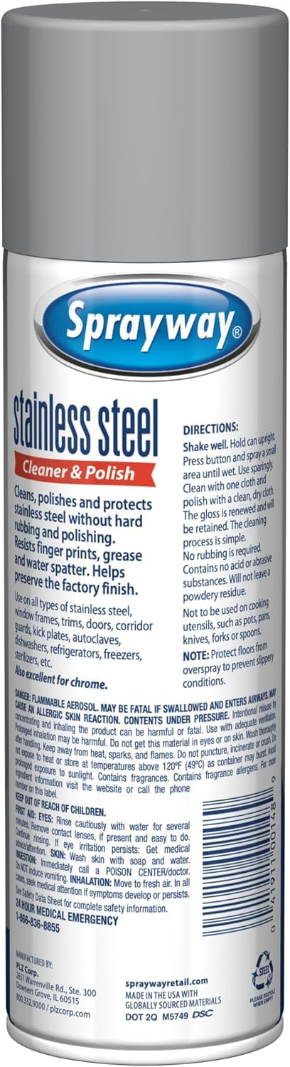Sprayway foam on stainless close-up lifting grime, demonstrates effective foaming action