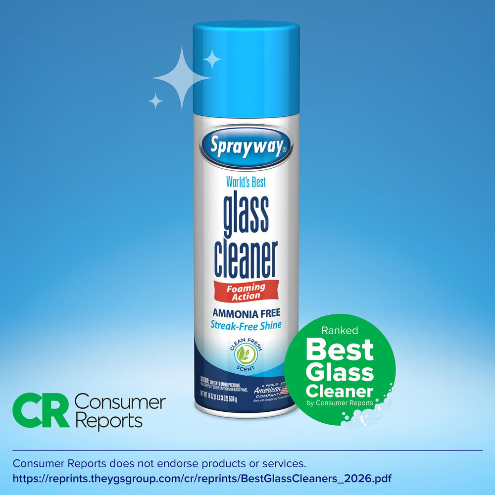 Sprayway being used to clean a mirror, demonstrating streak-free benefit