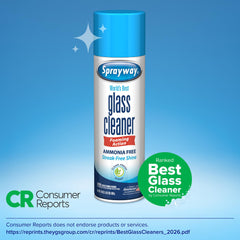 Sprayway being used to clean a mirror, demonstrating streak-free benefit