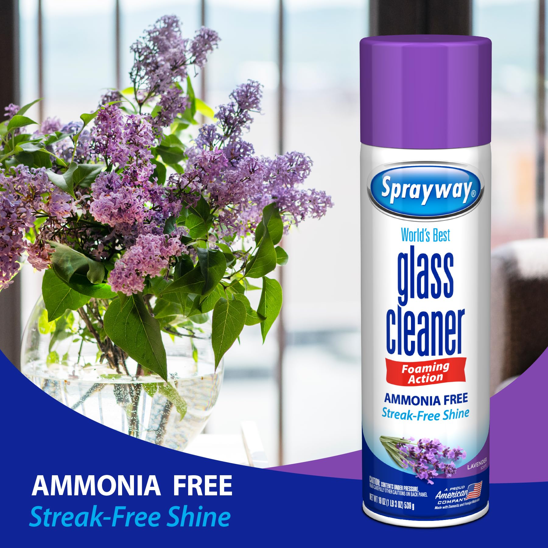 Sprayway label close-up highlighting ammonia-free formula and safety benefit