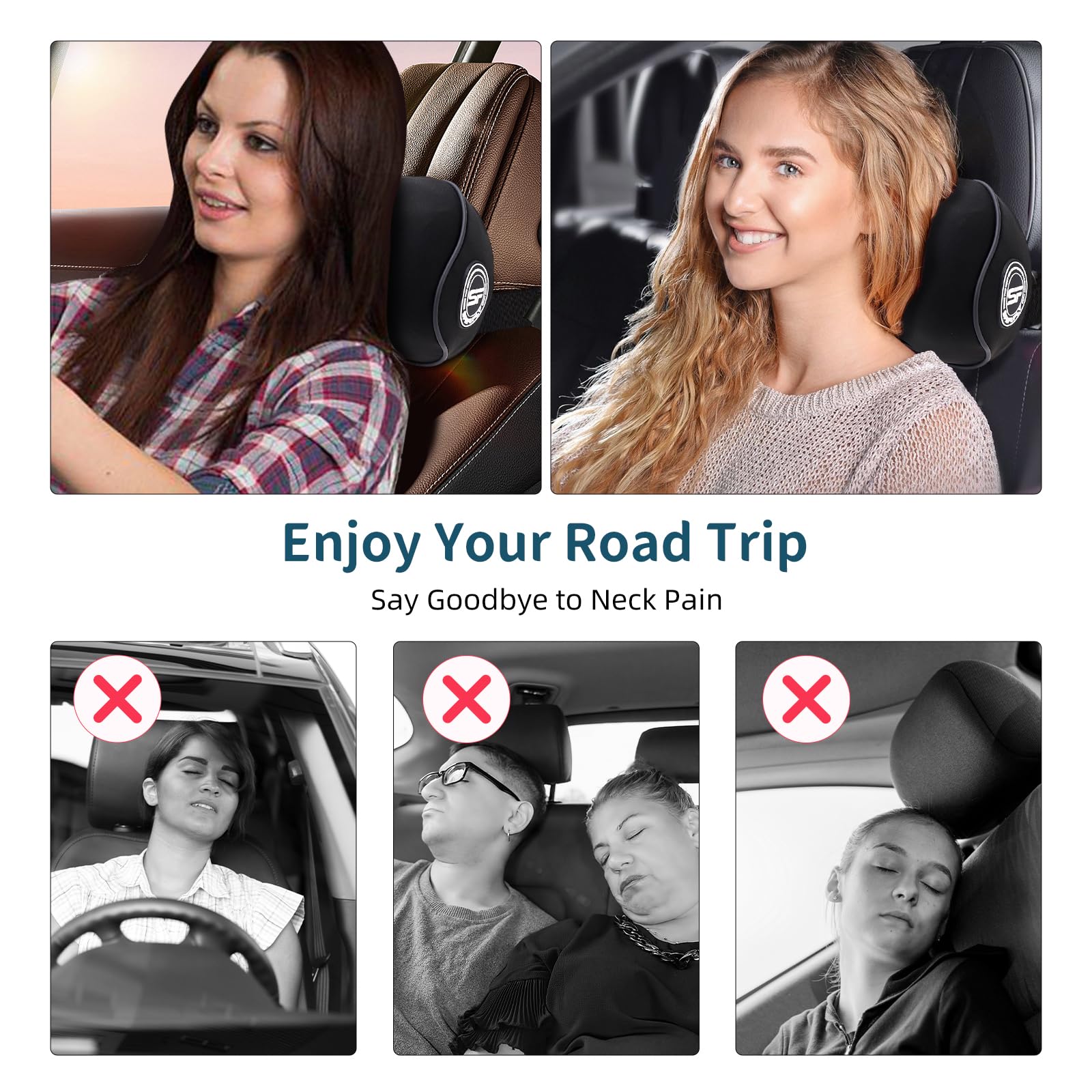 SPRFUFLY pillow installed on driver seat demonstrating improved neck support