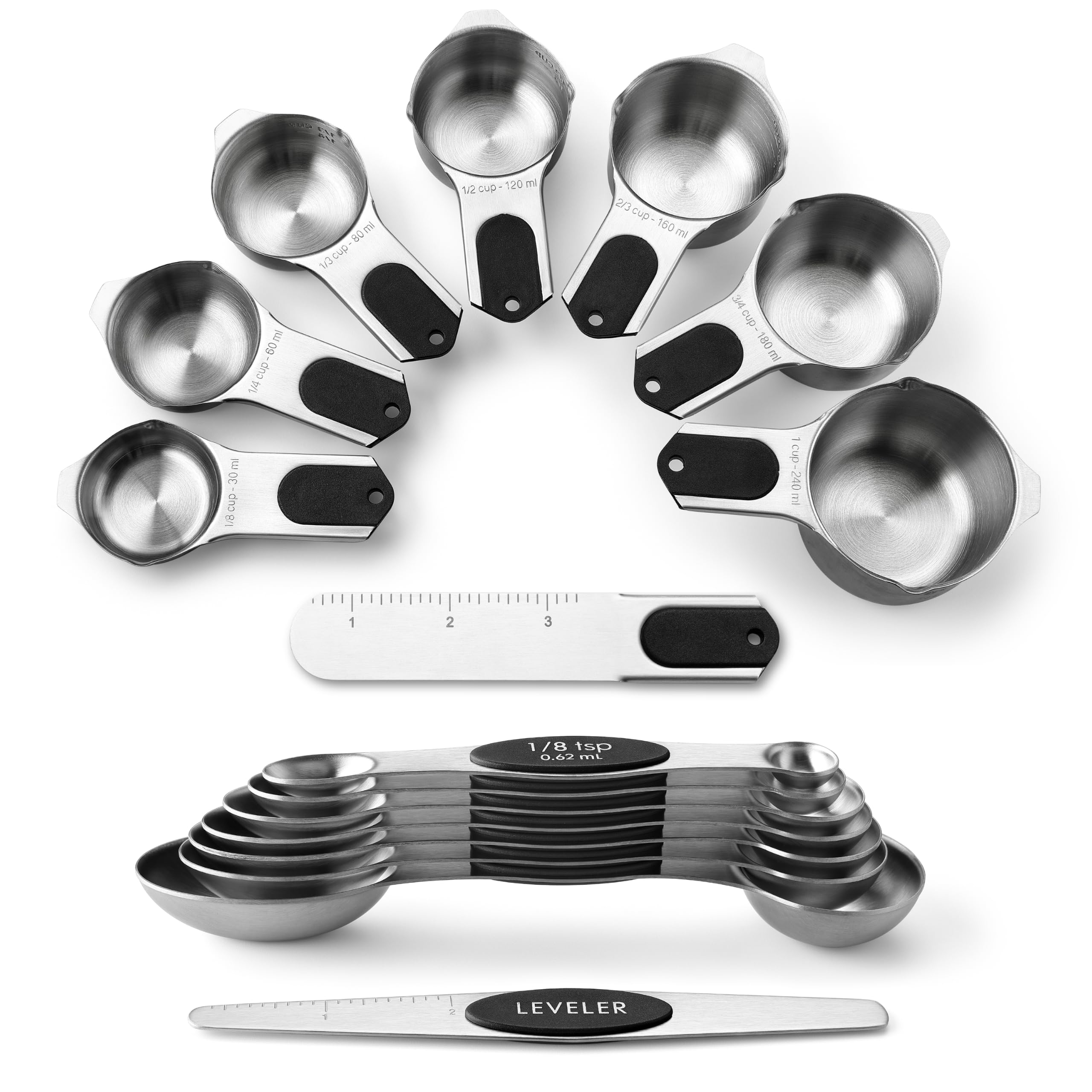 Spring Chef front view of 15-piece measuring set showing compact storage and neat layout