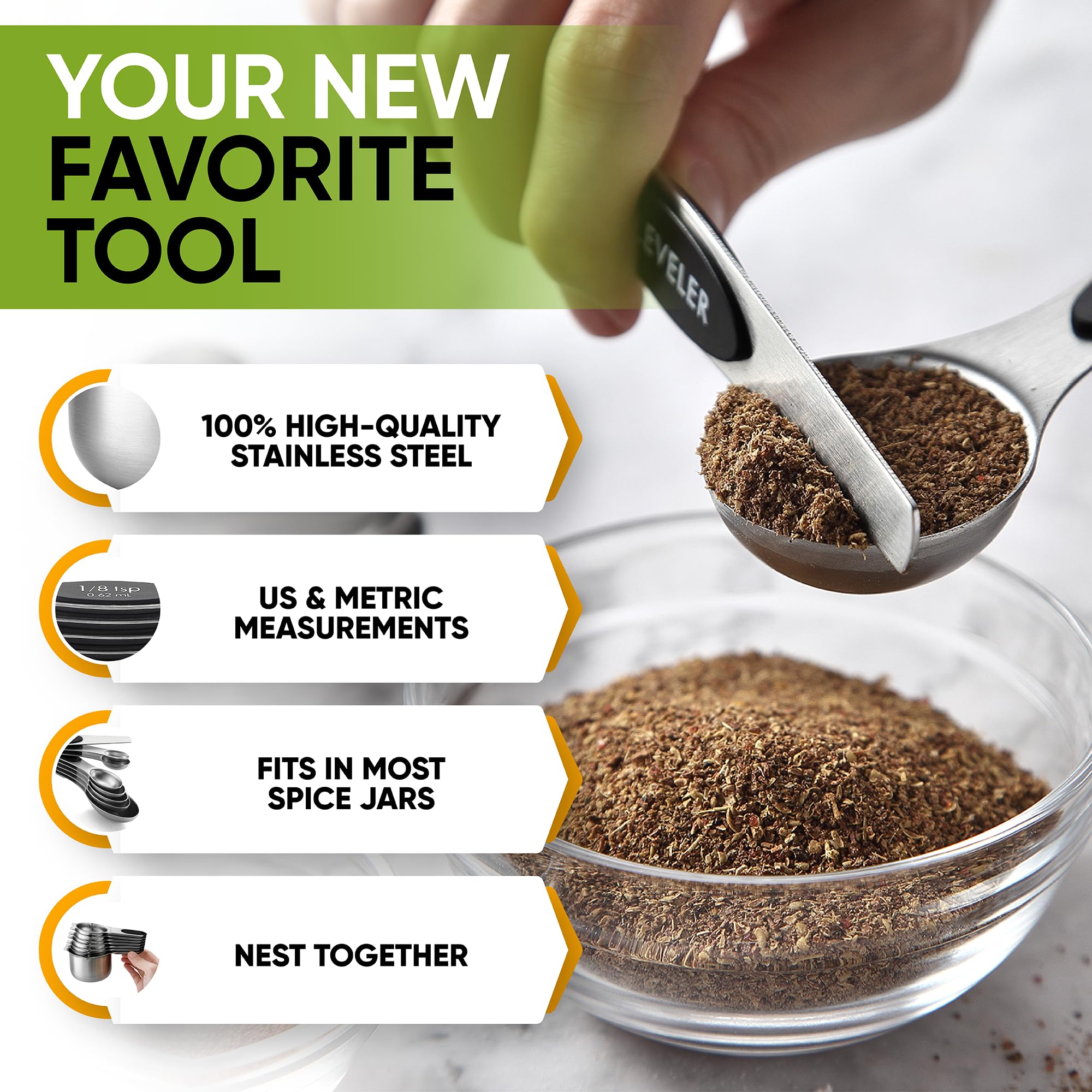 Spring Chef leveler detail on stainless steel used to achieve precise dry measures