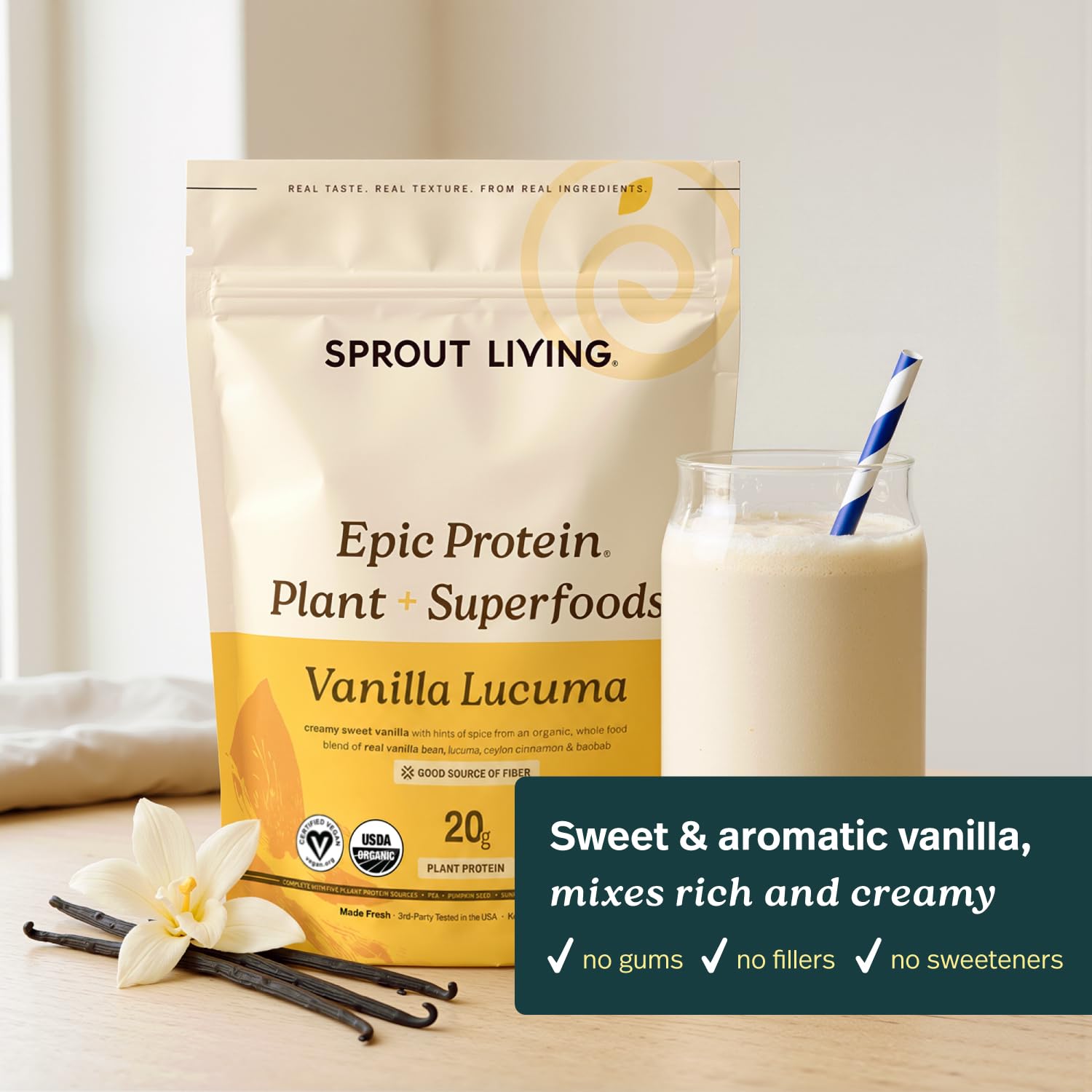 Sprout Living bowl of organic seeds and lucuma fruit for ingredient clarity