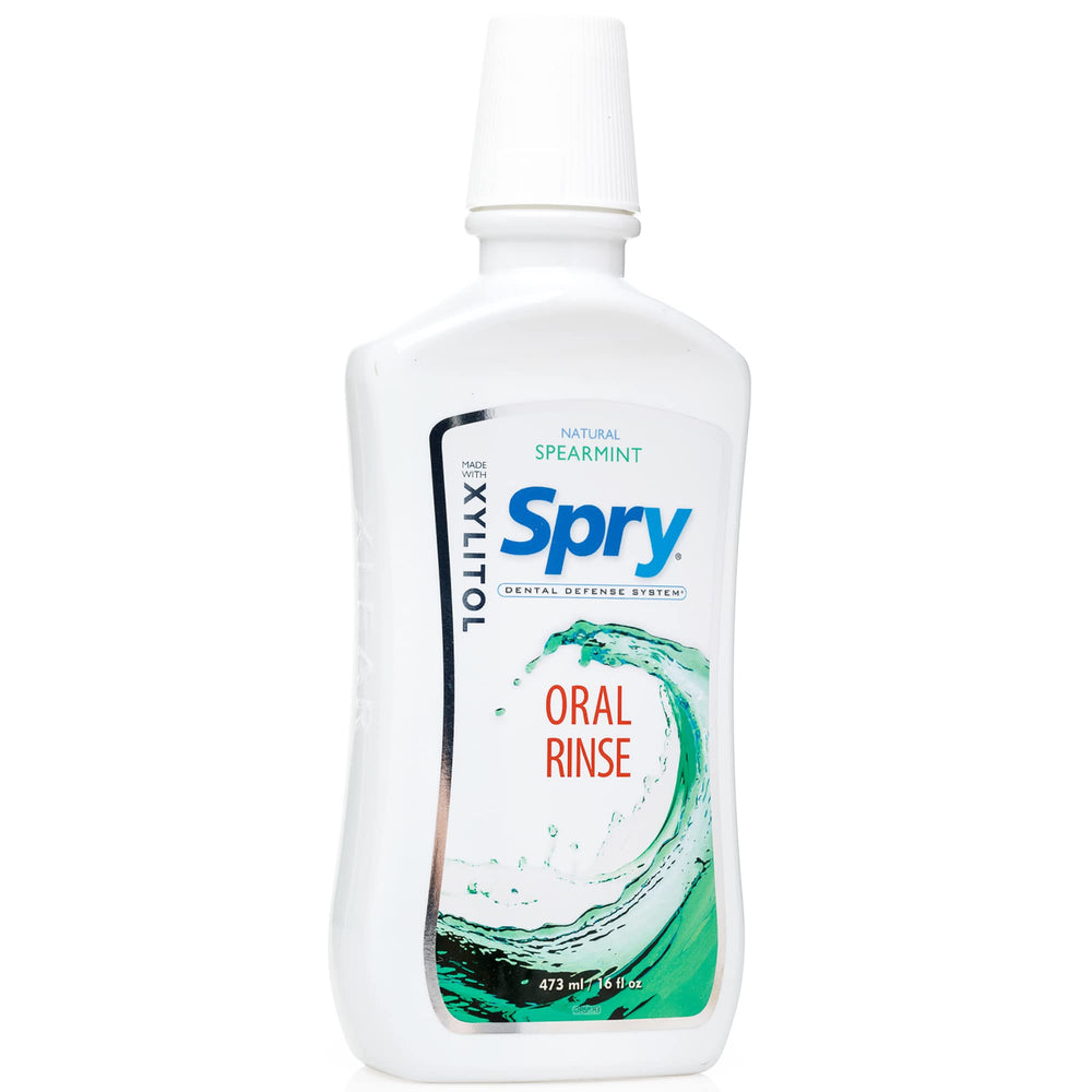 Spry spearmint closeup of liquid texture highlighting xylitol clarity and soothing feel