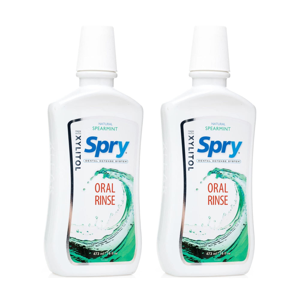Spry spearmint front packaging showing two 16 oz bottles for fresh breath