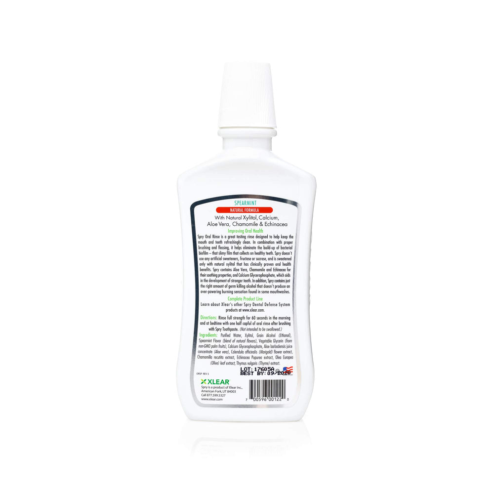 Spry spearmint mouthwash in use demonstrating gentle rinse and improved mouth comfort