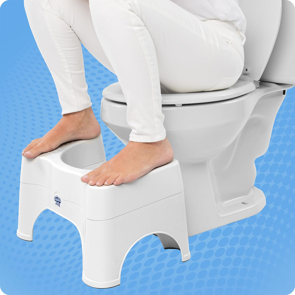 Squatty Potty pictured in a modern bathroom to show aesthetic integration and space savings