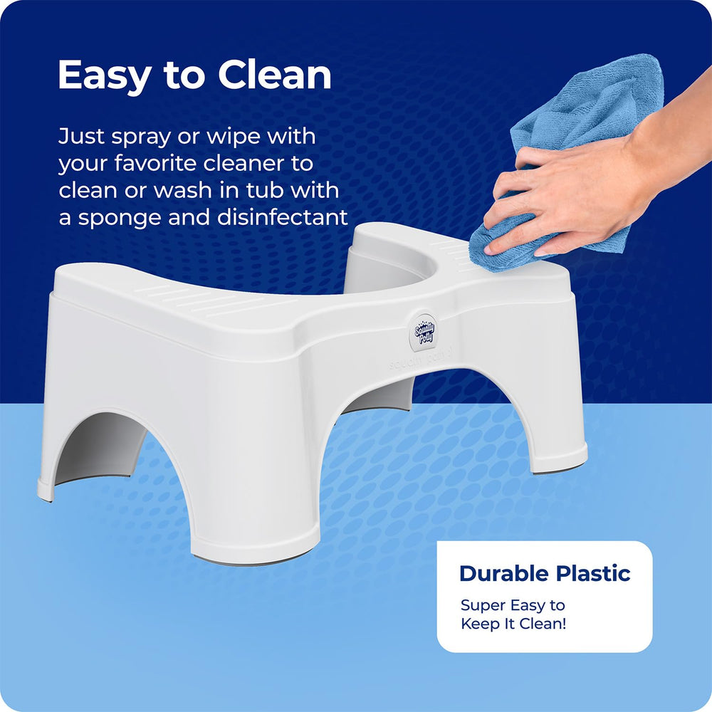 Squatty Potty surface texture close-up illustrating wipe-clean finish for quick maintenance