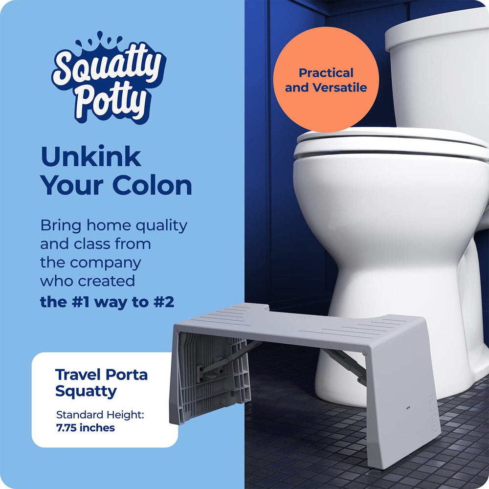Squatty Potty folded flat inside a small bag demonstrating compact portability