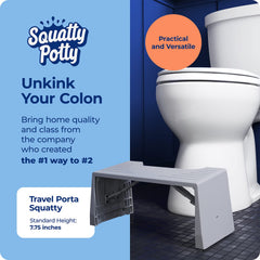 Squatty Potty folded flat inside a small bag demonstrating compact portability