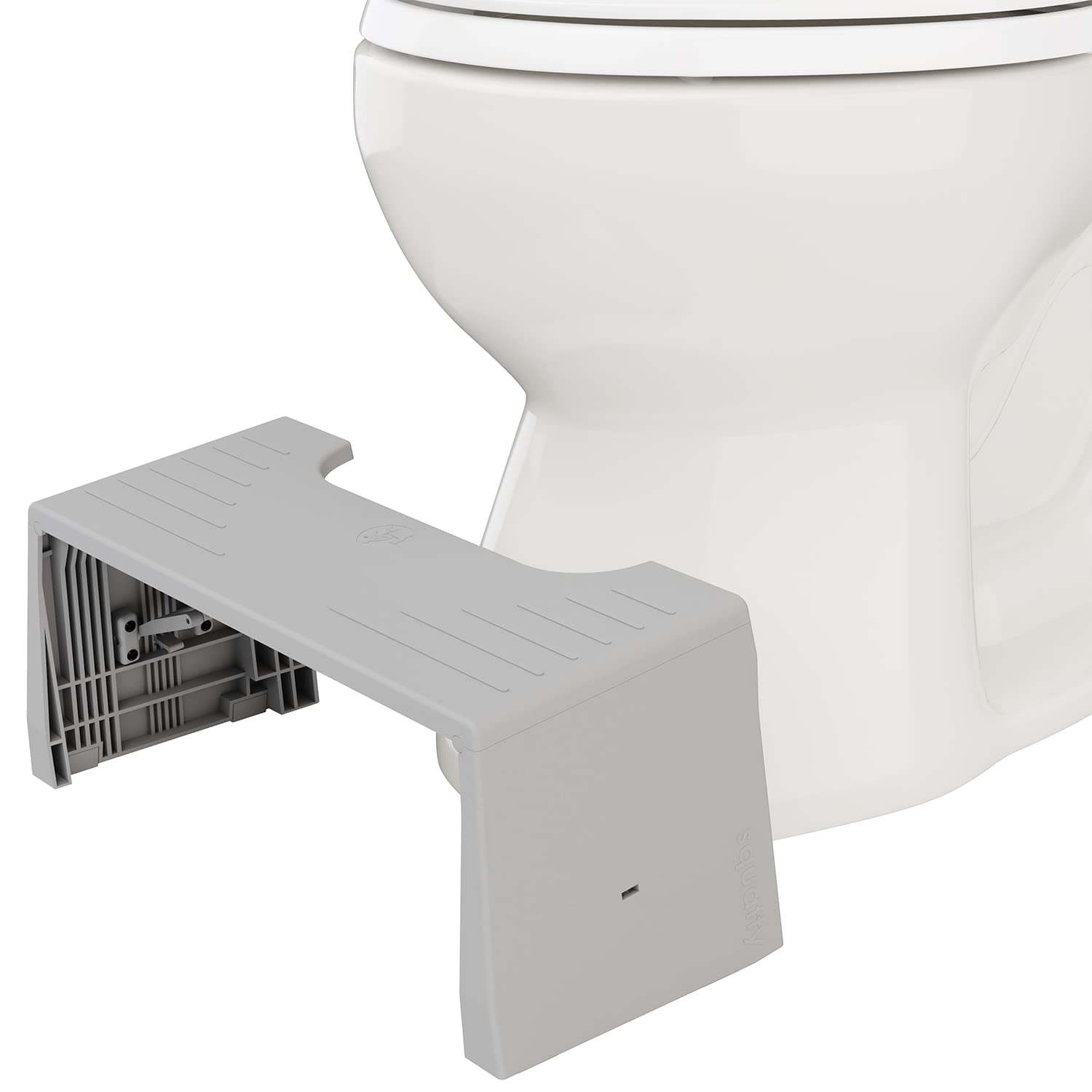Squatty Potty front view showing foldable stool and stable base for travel convenience
