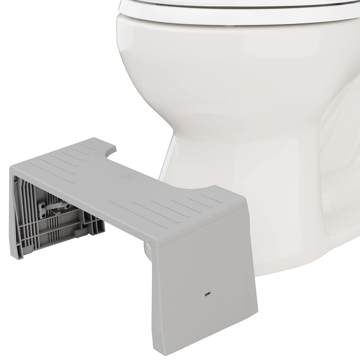 Squatty Potty front view showing foldable stool and stable base for travel convenience
