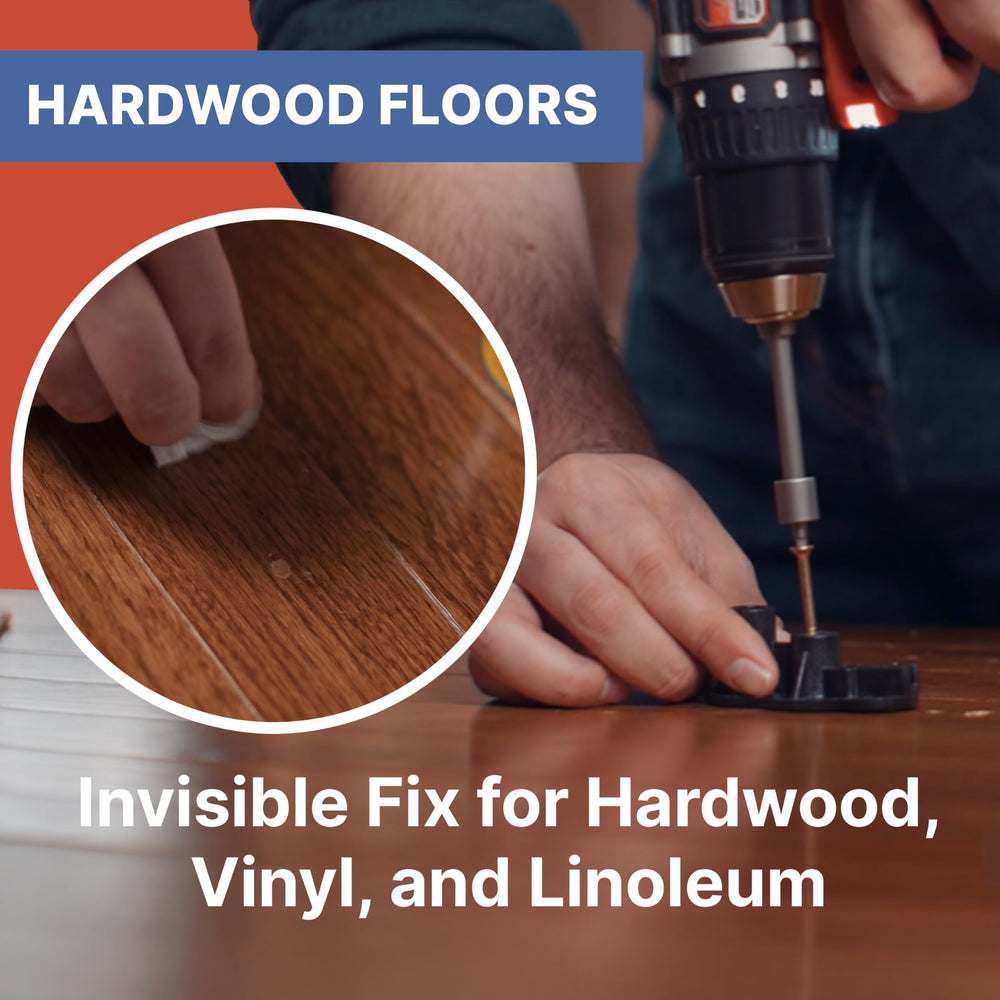 SQUEEEK NO MORE hardwood adapter demonstrating clean fastening on wood