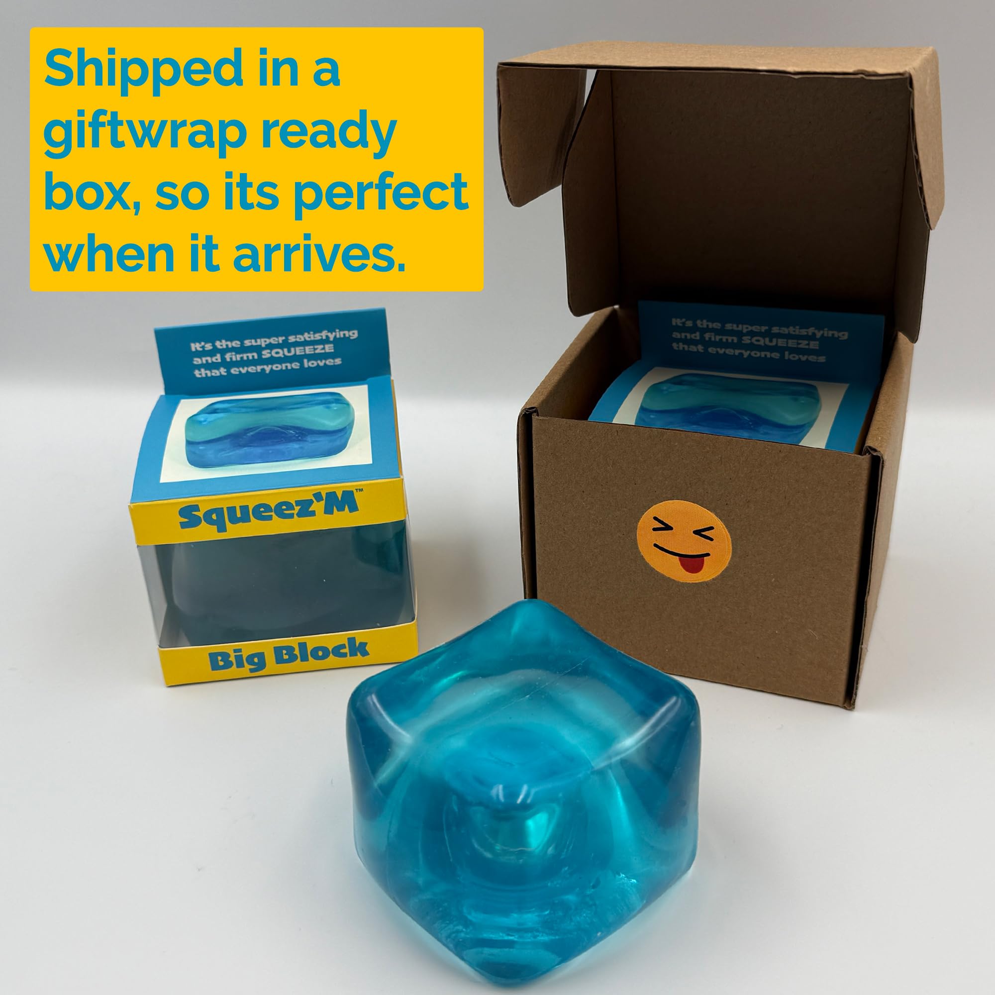 Squeez'M Big Block on a classroom desk showing focus support and low-distraction use