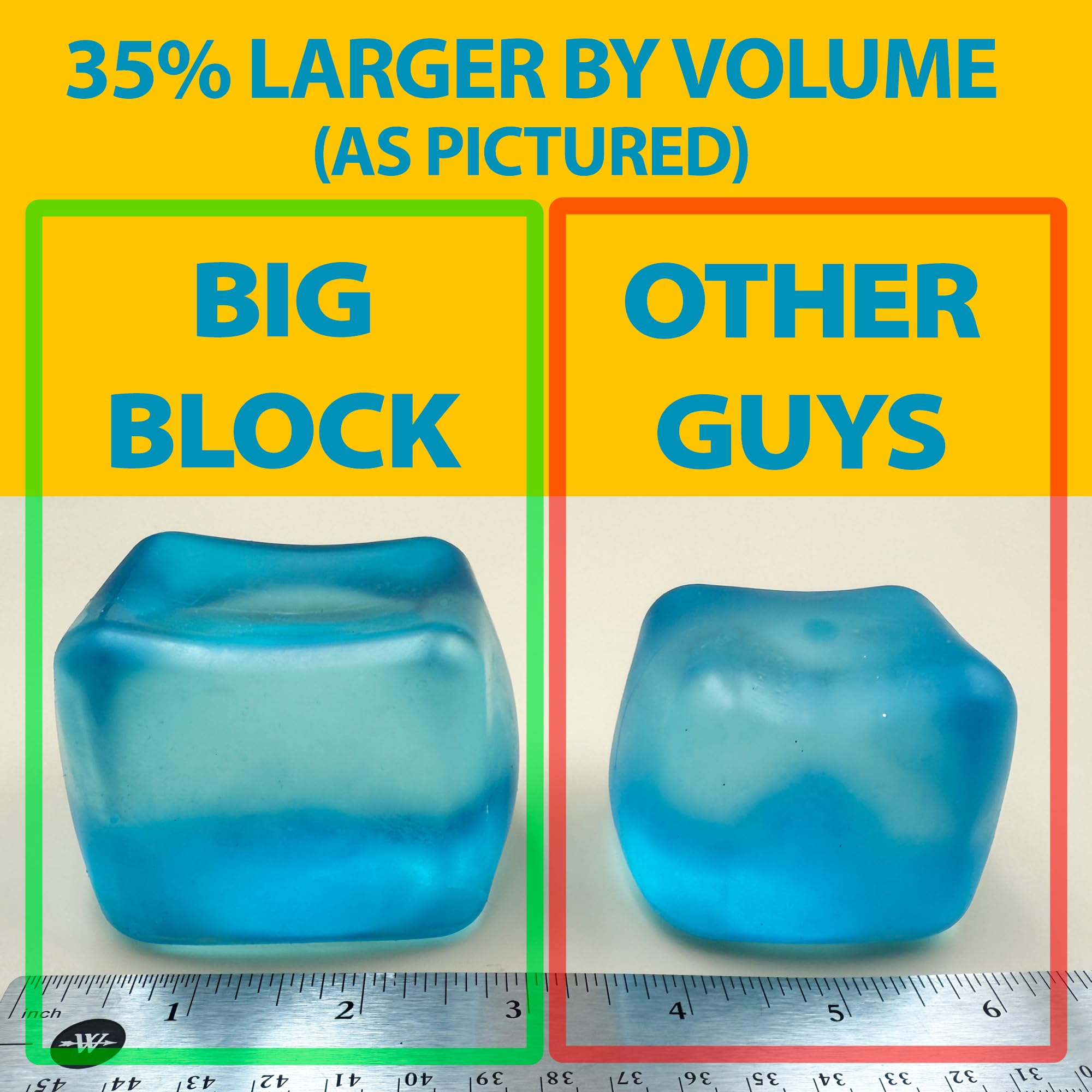 Squeez'M Big Block held in adult hand showing scale and comfortable grip benefit