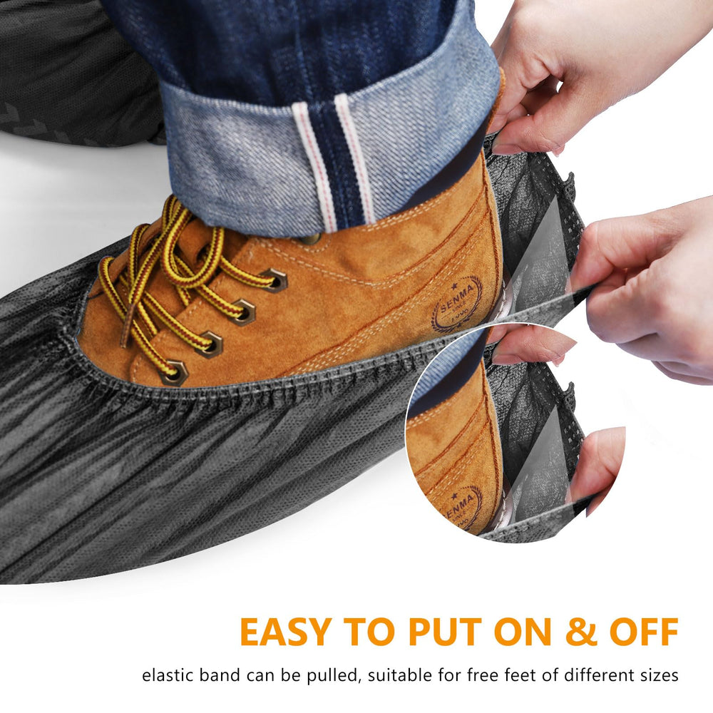squish shoe cover on work boot showing durable coverage benefit