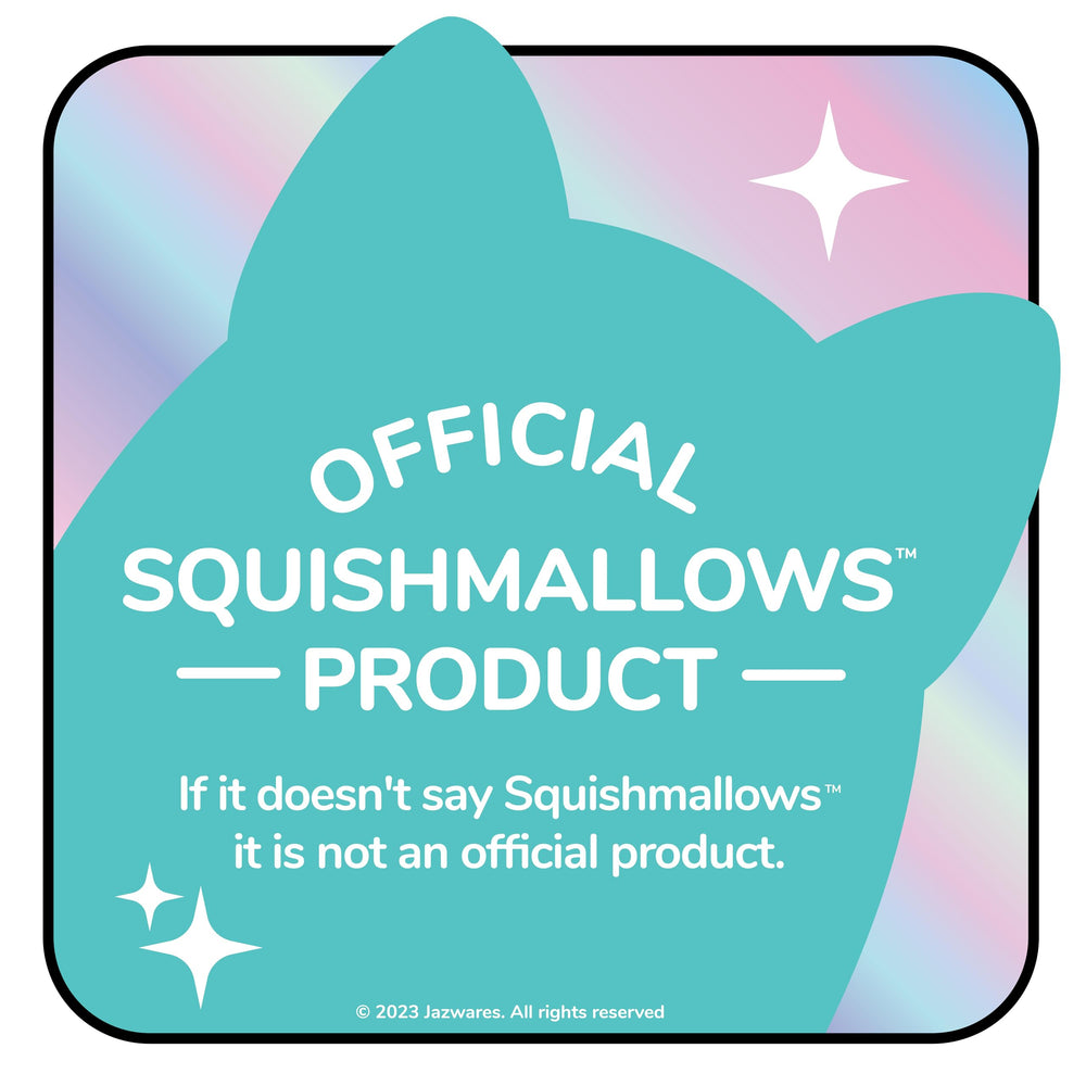 Squishmallows Spider-Man tag and seal detail proving official licensing