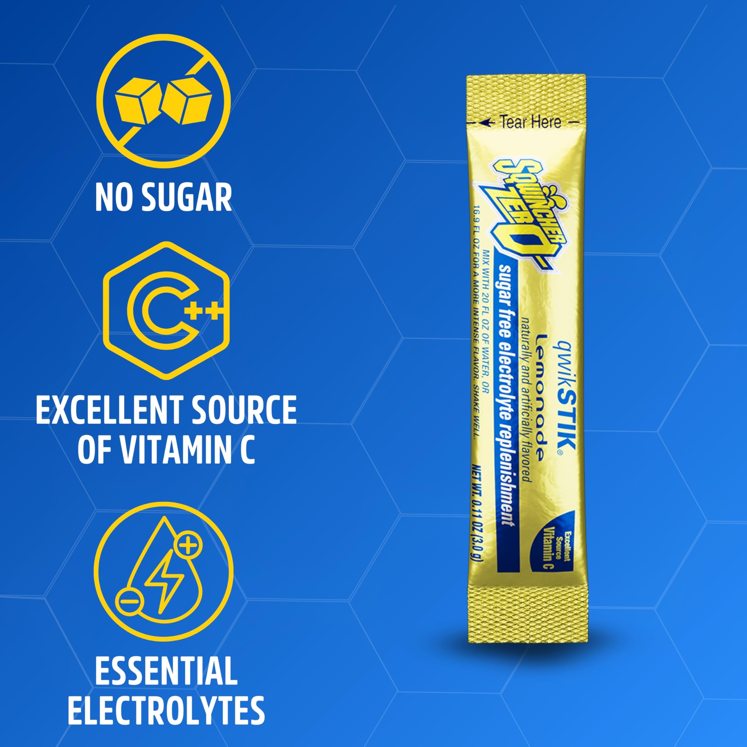 Hand pouring Sqwincher packet into 20 oz bottle, brand enabling quick on-the-go mixing