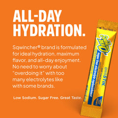 Sqwincher Qwik Stik mixed in a reusable bottle with vibrant orange drink indicating quick electrolyte replenishment