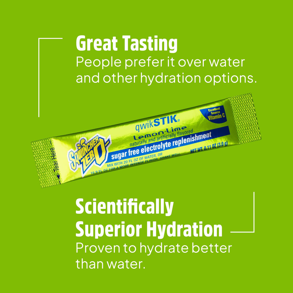 Clear water bottle with mixed Sqwincher lemon-lime drink showing refreshing hydration benefit
