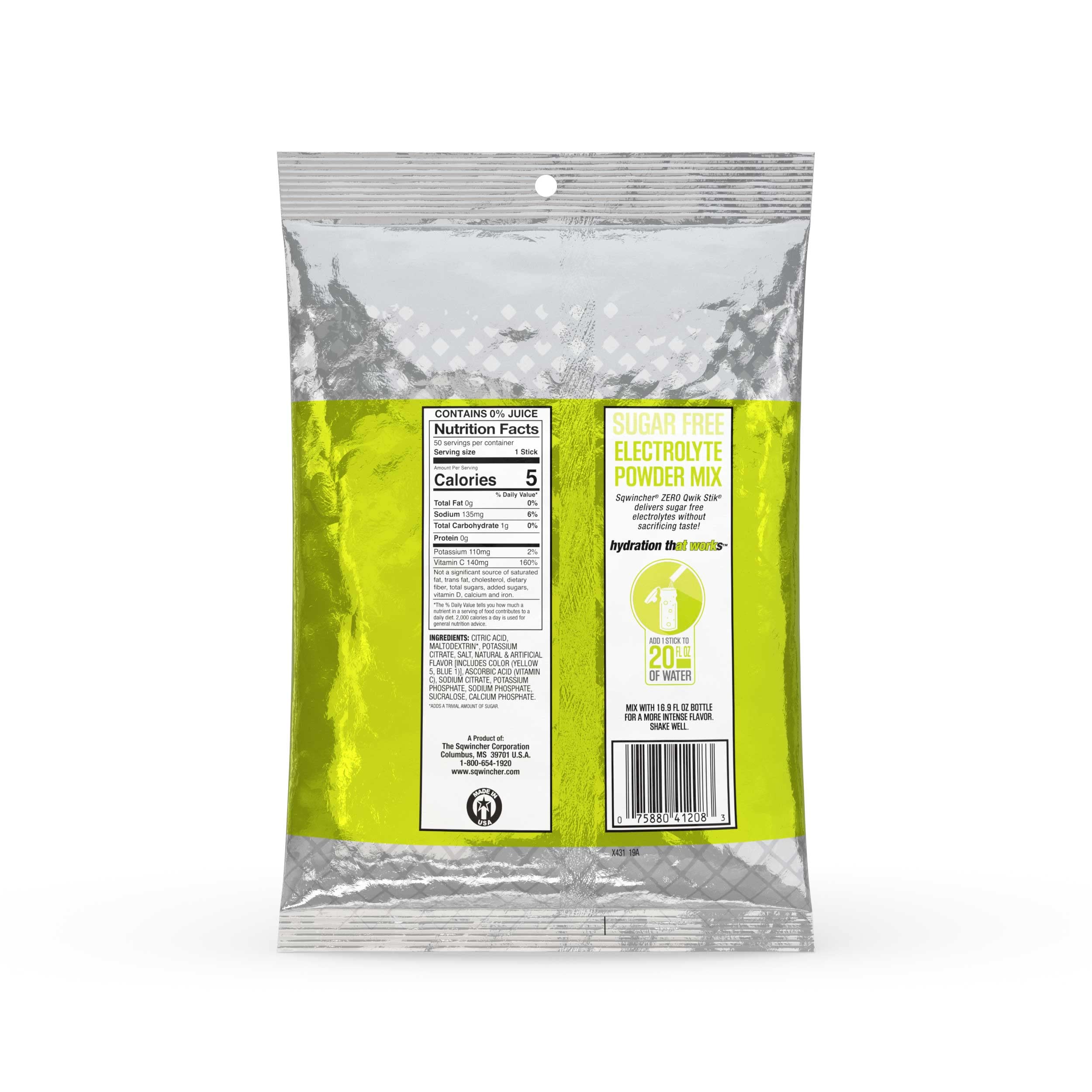 Close-up of a single Sqwincher Qwik Stik lemon-lime stick highlighting portion control benefit