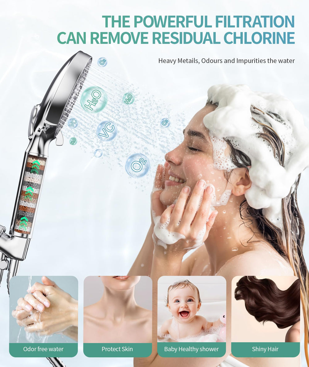 SR SUN RISE filter installed on handheld shower head demonstrating improved showering benefit