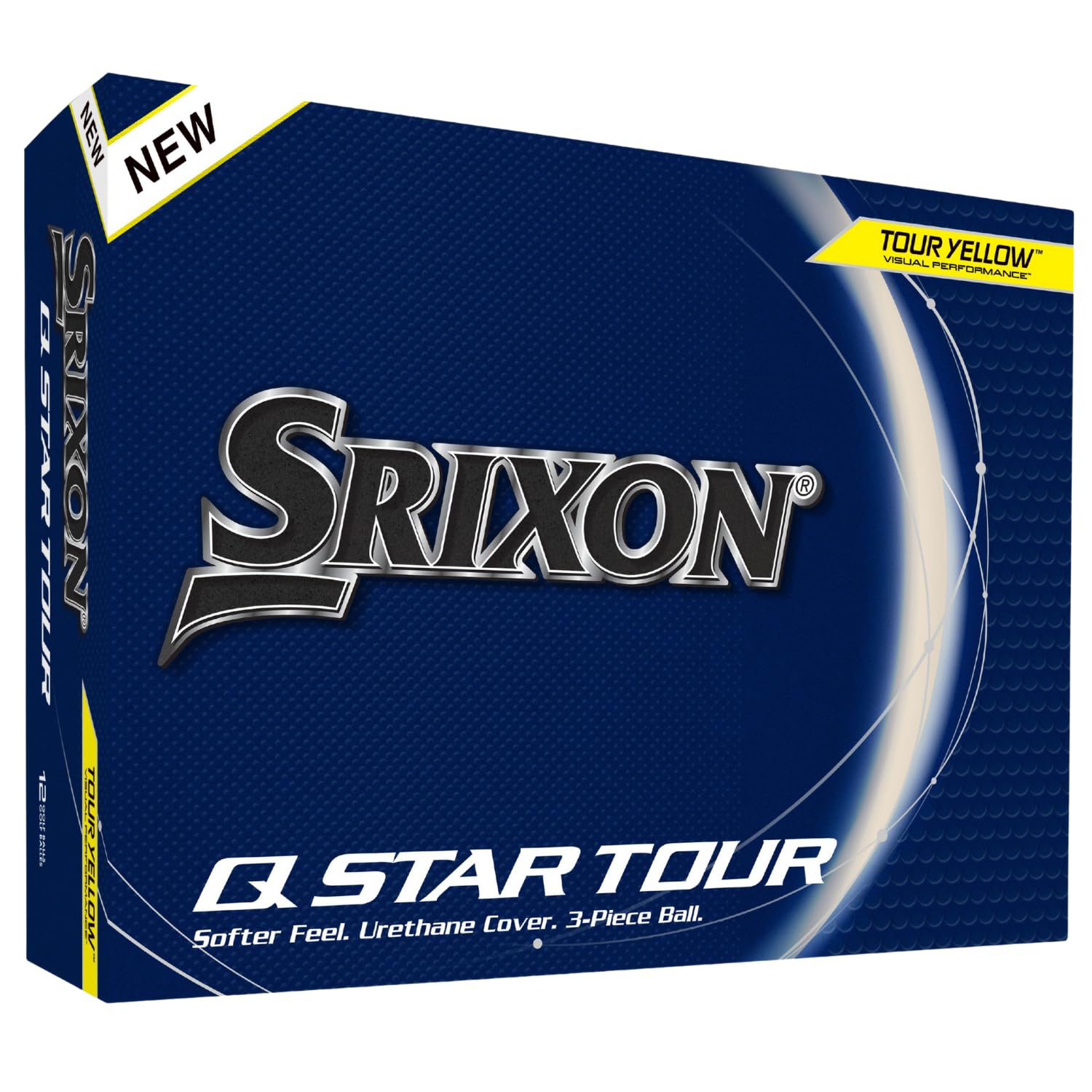 Srixon Q Star Tour yellow front packaging showing pack benefits and visibility