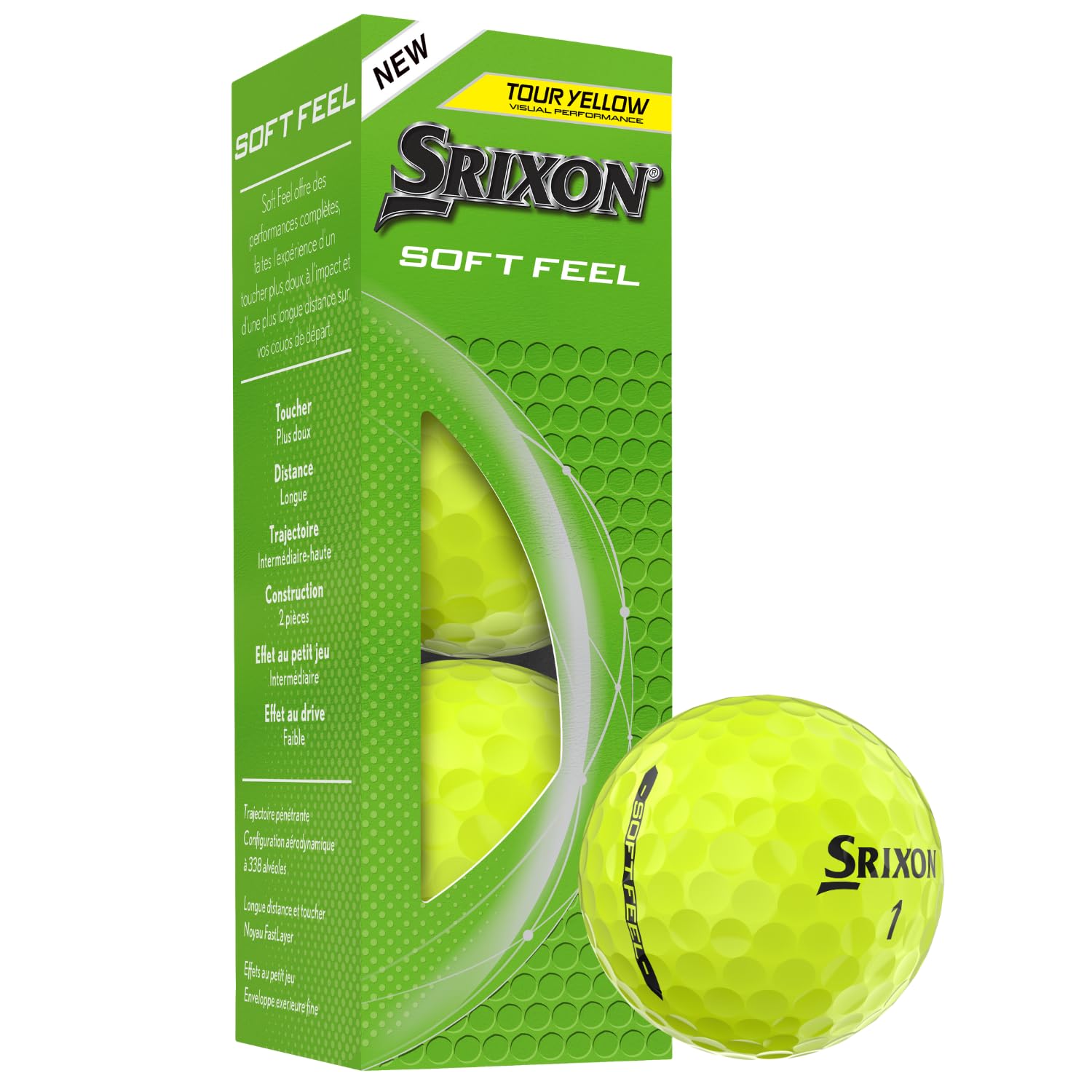 Srixon Soft Feel core diagram highlighting FastLayer core and distance benefit for moderate swings