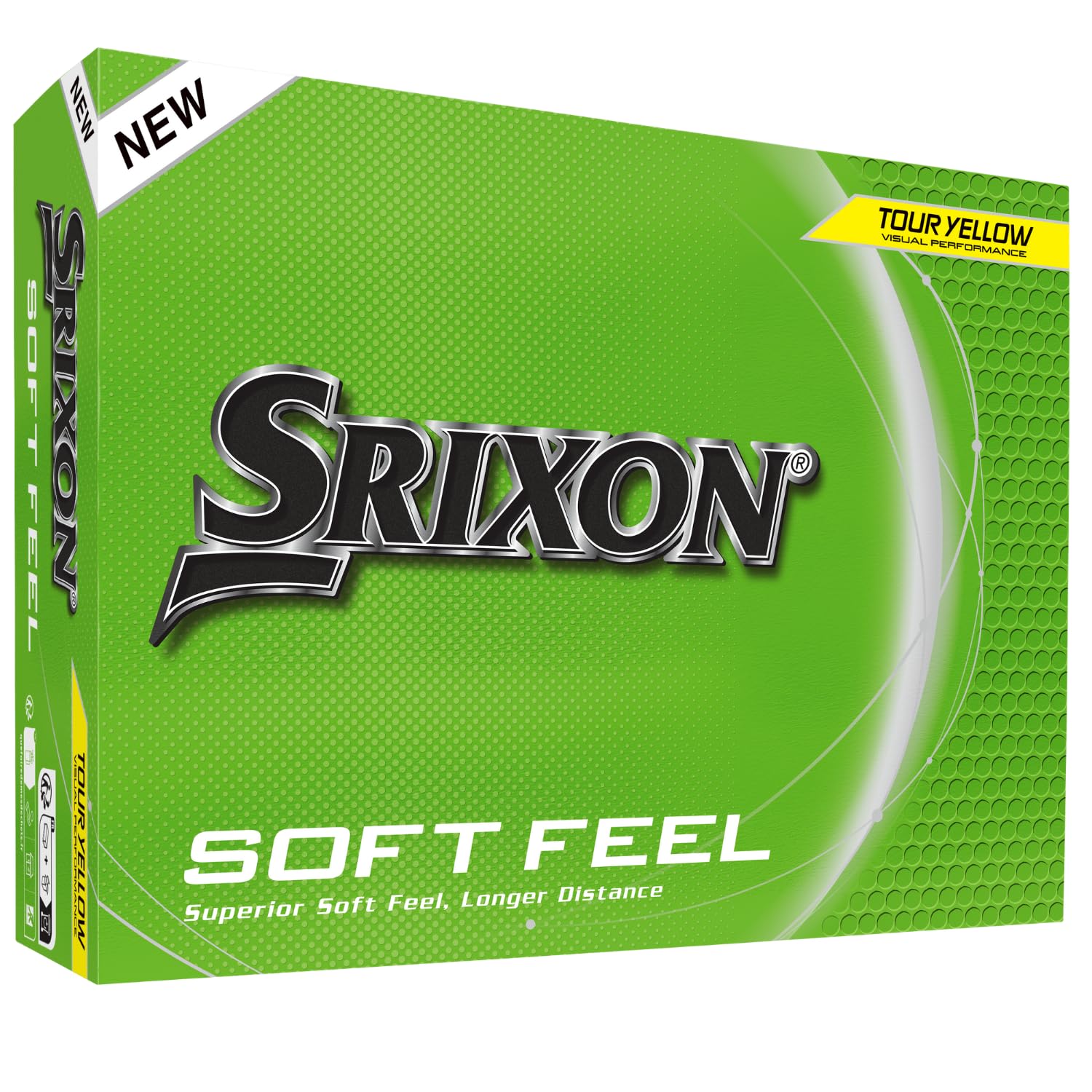 Srixon Soft Feel front packaging showing yellow balls and branding for easy identification and value