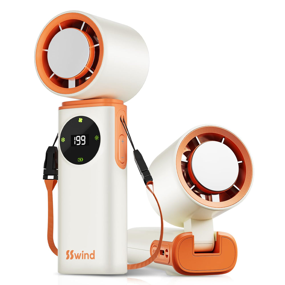SSWind front view showing compact handheld fan and cooling vents for fast relief