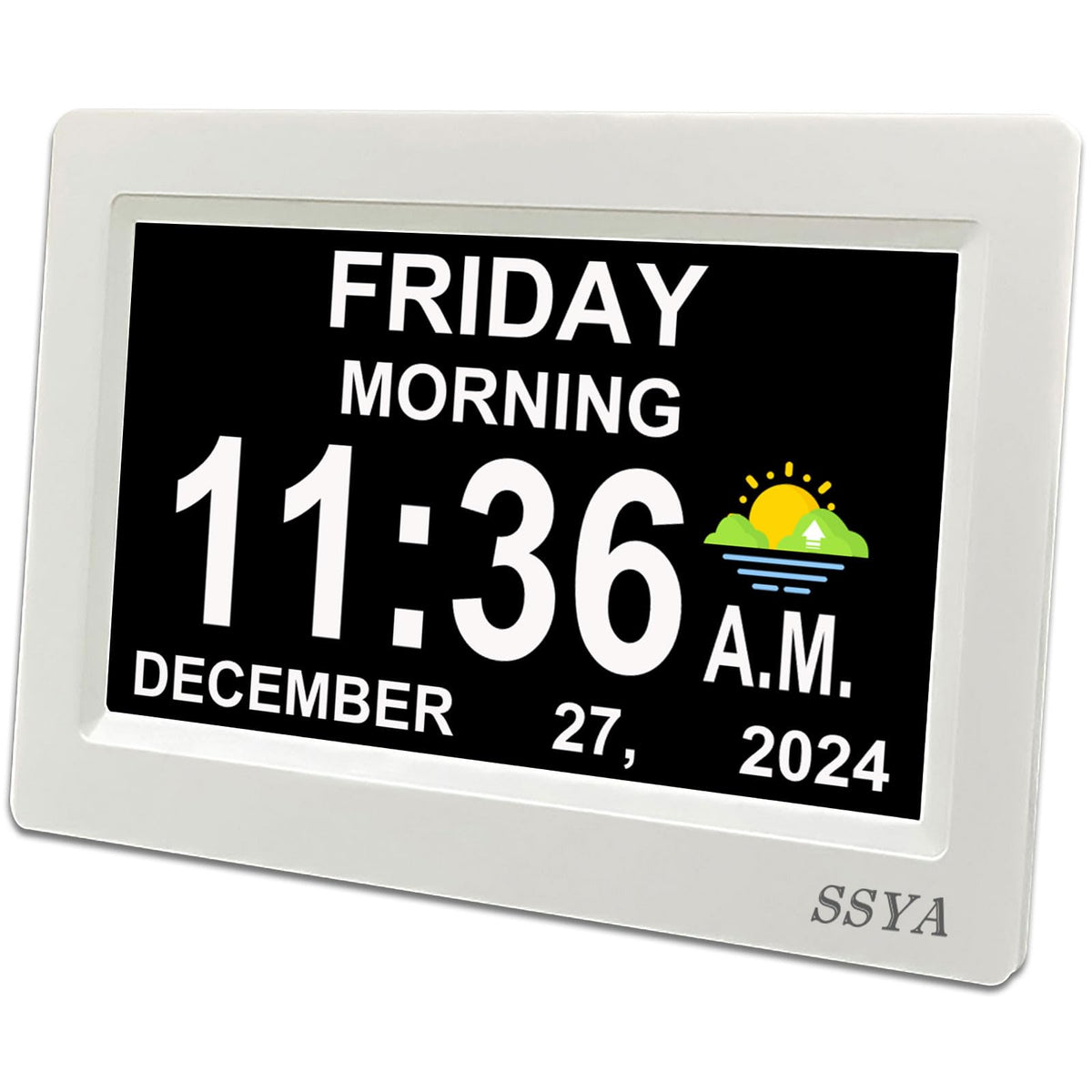SSYA front display view showing clear date time for quick orientation