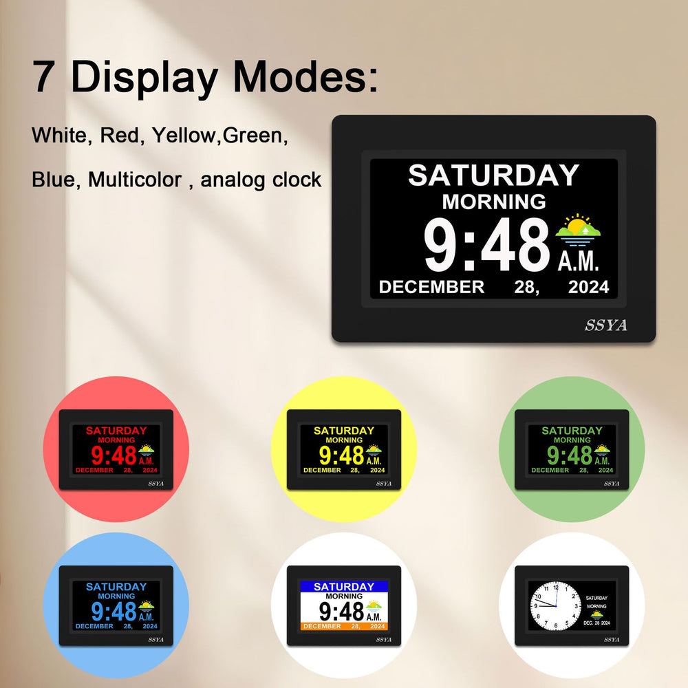 SSYA on a nightstand showing easy night viewing and adjustable brightness