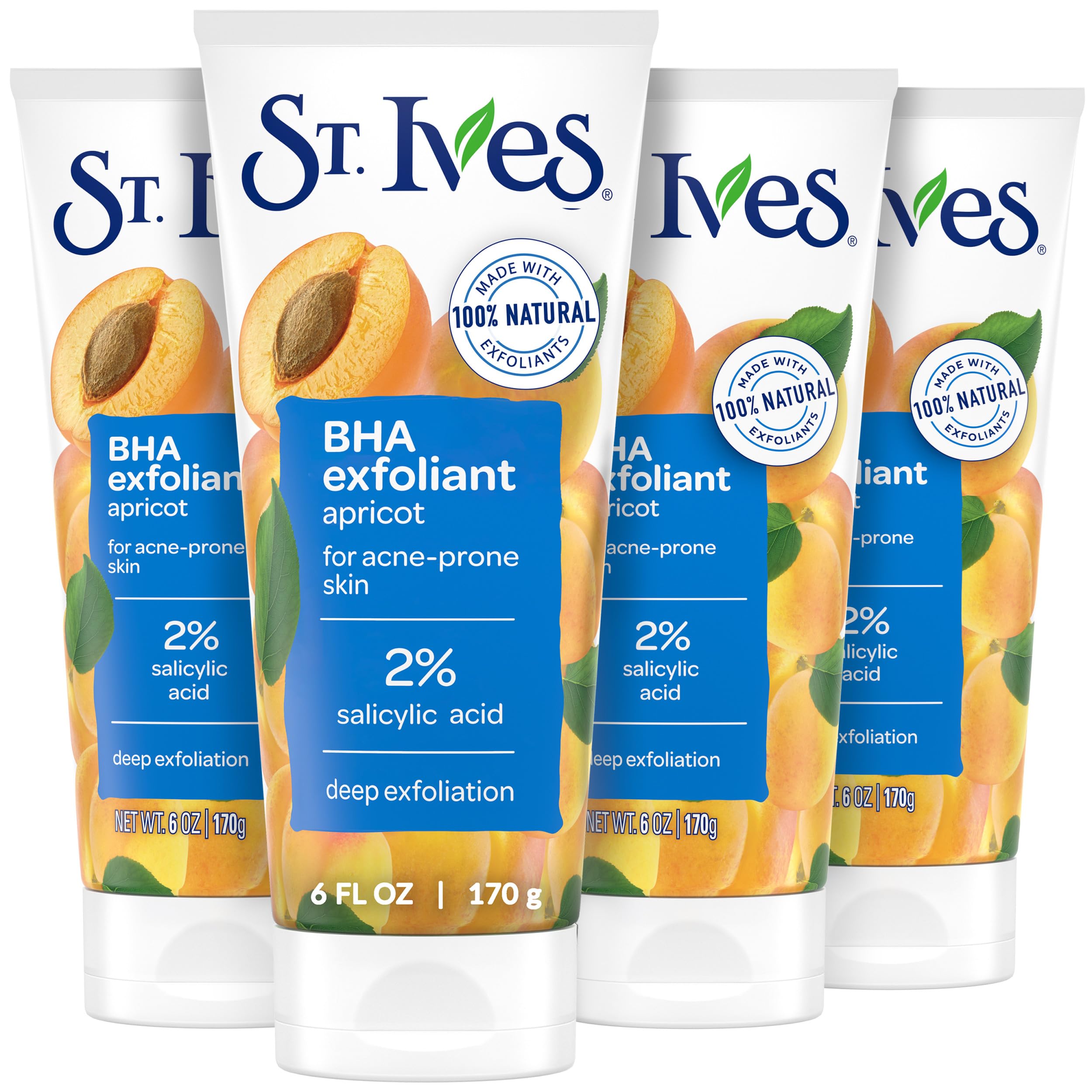St. Ives front packaging of apricot face scrub showing product benefit