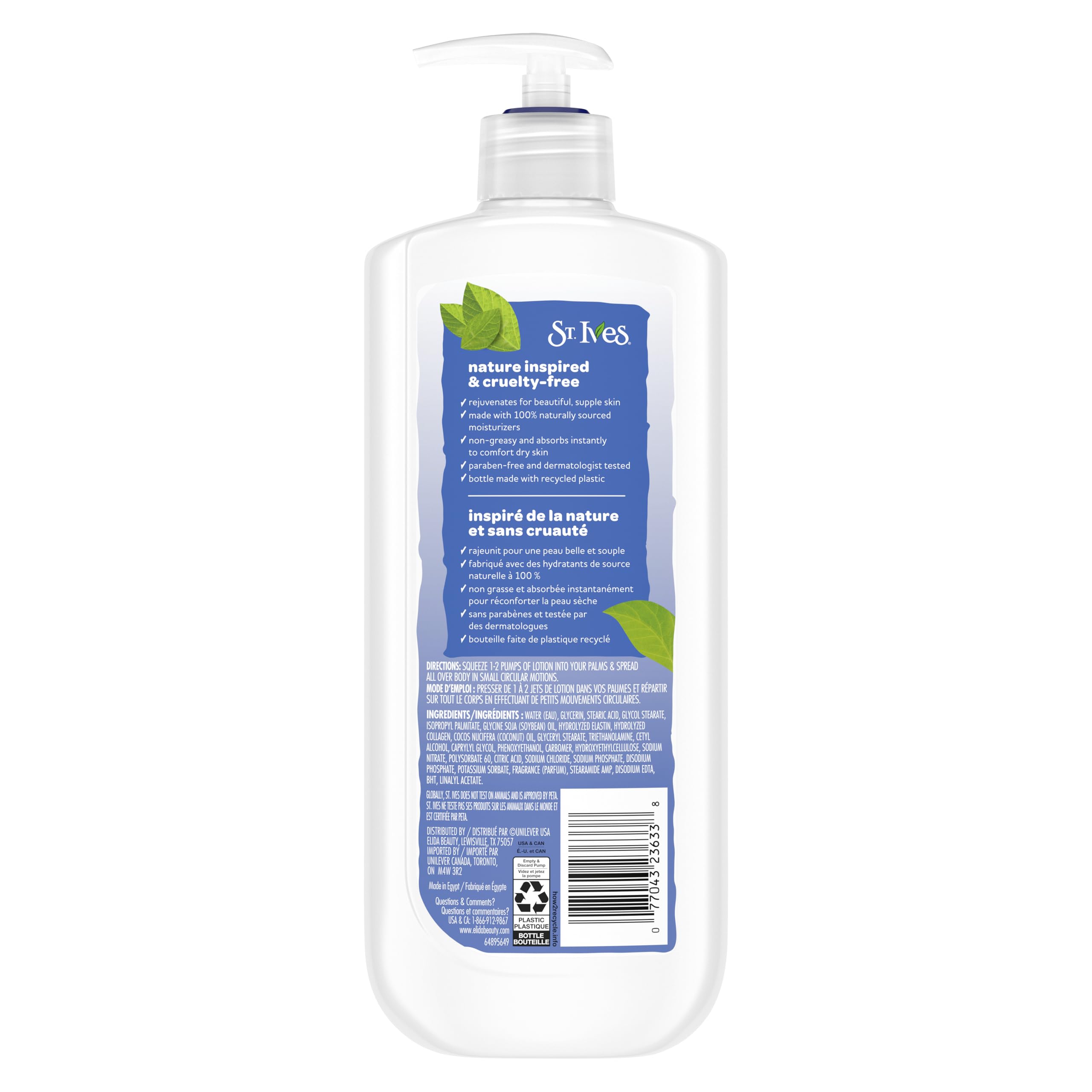 St. Ives label close-up highlighting collagen and elastin benefits