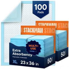 Stack Man pack front view showing 100-count and size, highlights value
