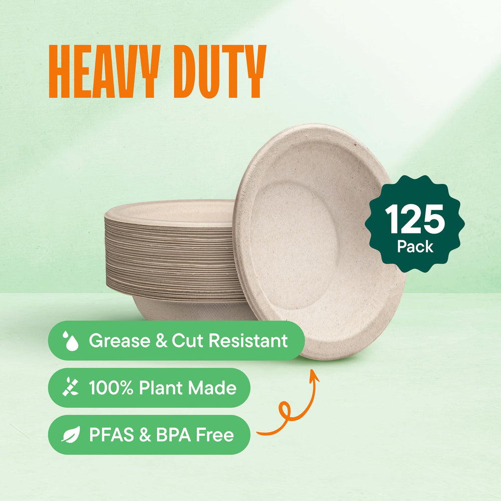 Stack Man close-up texture of bagasse bowl surface highlighting sturdy fiber build